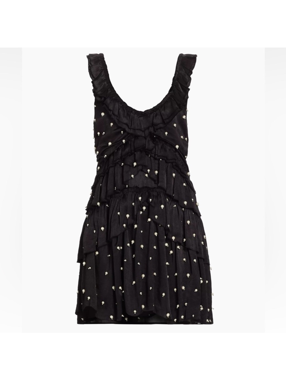 LoveShackFancy Black Ruffled Pearl-Embellished Dress
